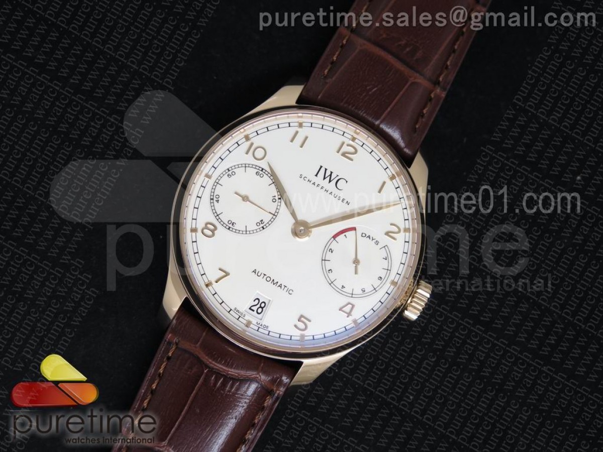 [ZF] IWC Portuguese Real PR IW500701 RG White Dial on Brown Leather Strap A52010 V3