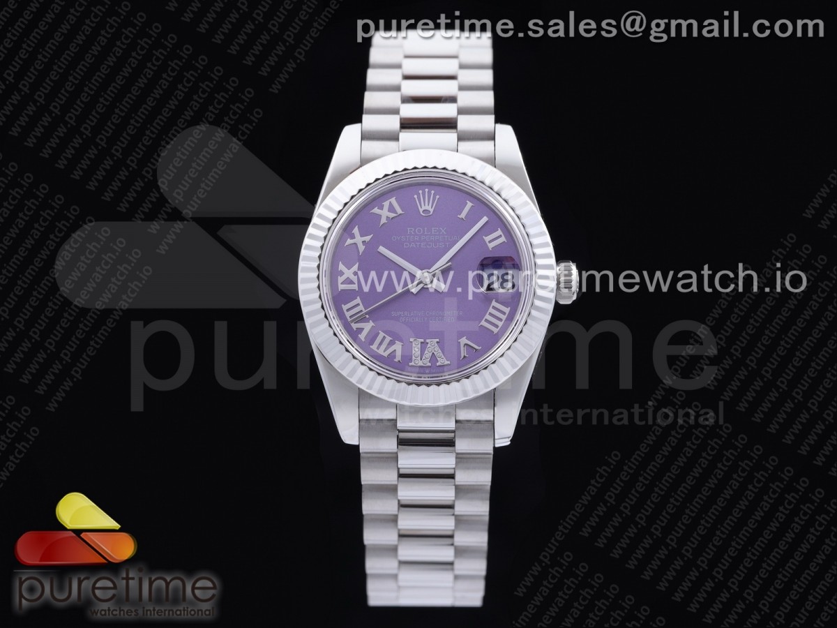 [GMF] Rolex DateJust 31 Ladies 278289 316L Steel Purple Dial Diamond Roman Markers on President Syle Bracelet