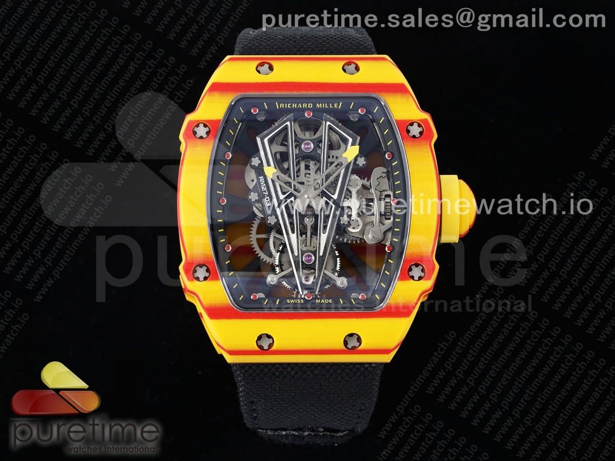 [RMF] Richard Mille RM027-03 Real TourbillonOrange/Red Carbon Skeleton Dial on Black Nylon Strap