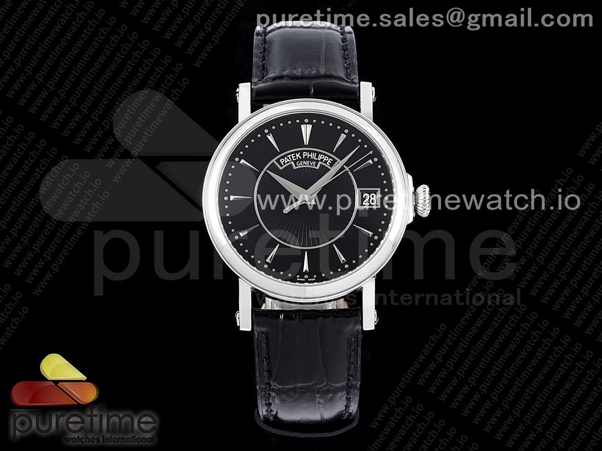 [ZF] Patek Philippe Calatrava 5153 SS Black Dial on Black Leather Strap A324CS