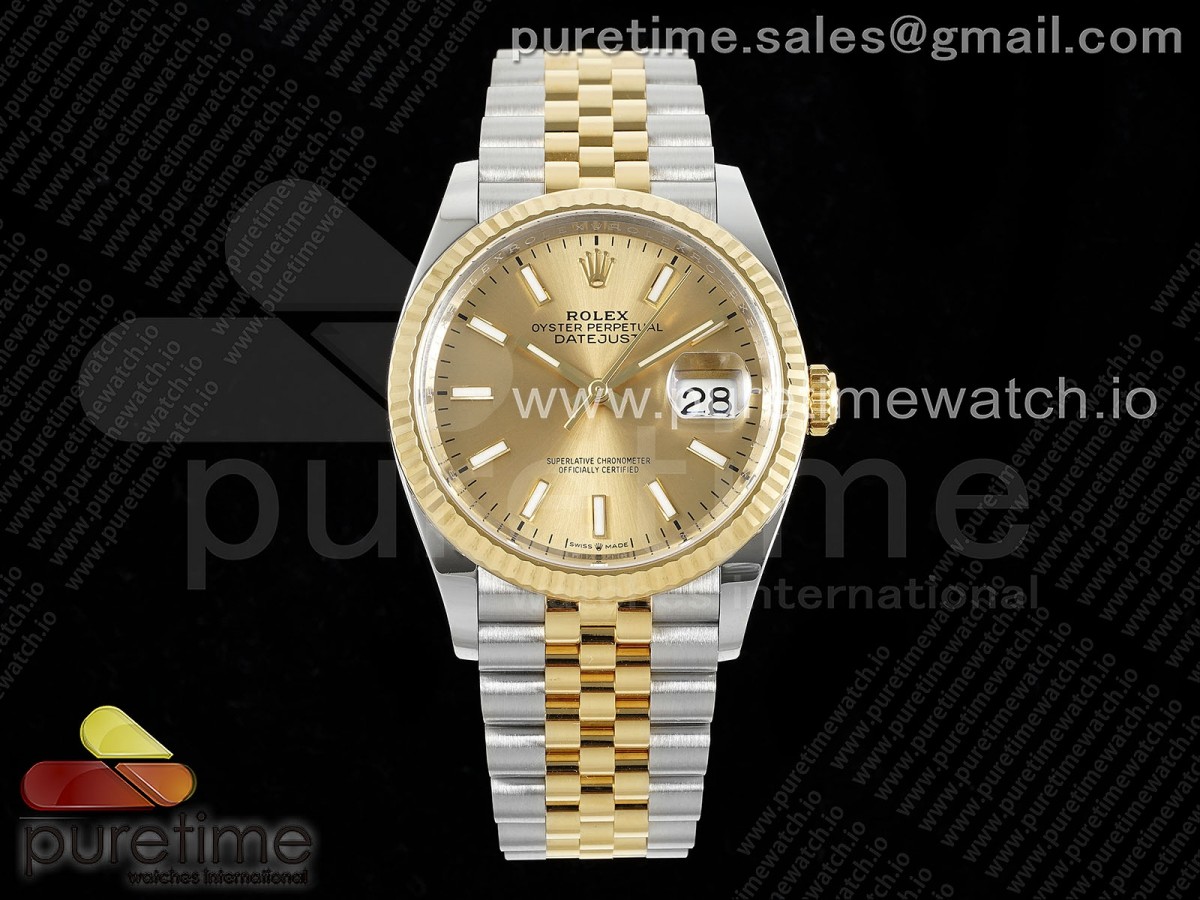 [Clean] Rolex DateJust 36 126233 904L Steel YG Stick Dial on SS/YG Jubilee Bracelet VR3235