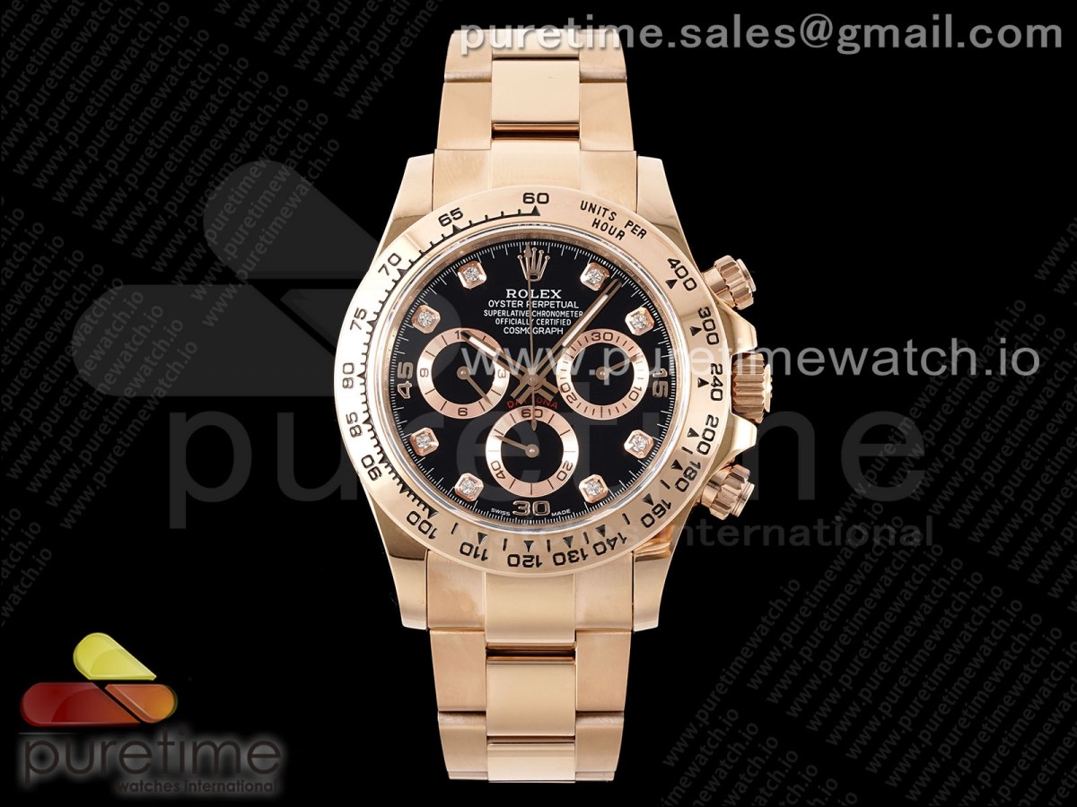 [QF] Rolex Daytona 116505 Black Diamonds Dial on RG Bracelet SA4130 V2