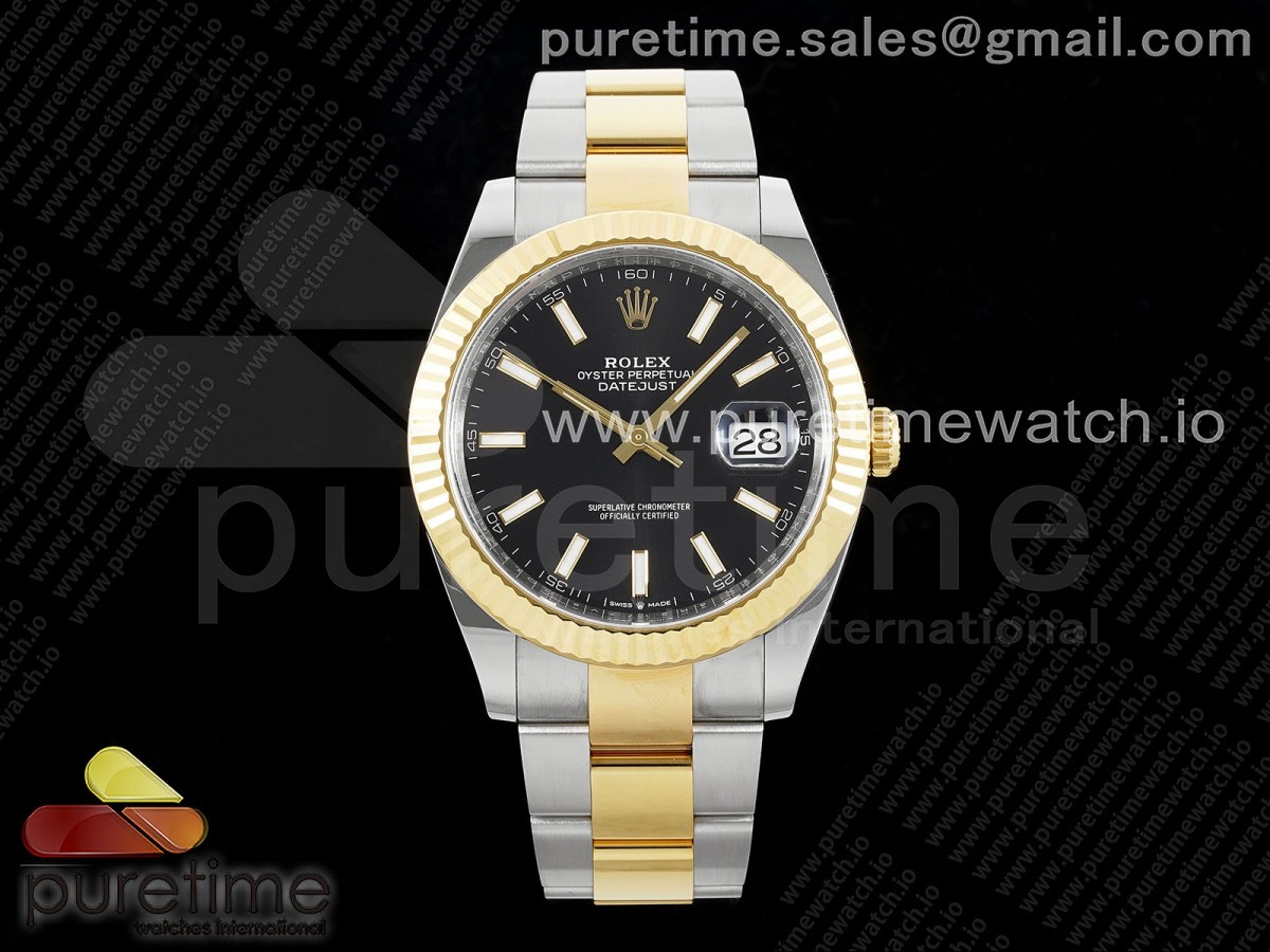 [Clean] Rolex DateJust 41 126333 904L Steel Black Stick Dial on SS/YG Oyster Bracelet VR3235