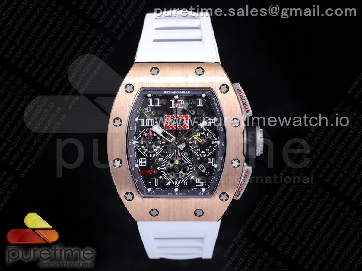 [KVF] Richard Mille RM011 RG Chrono Crystal Dial Black on White Rubber Strap A7750 V3