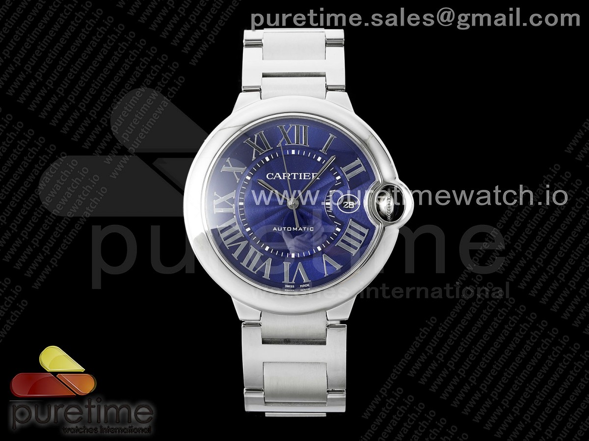 [AF] Cartier Ballon Bleu 42mm SS Blue Texture Dial on SS Bracelet A2824 V5