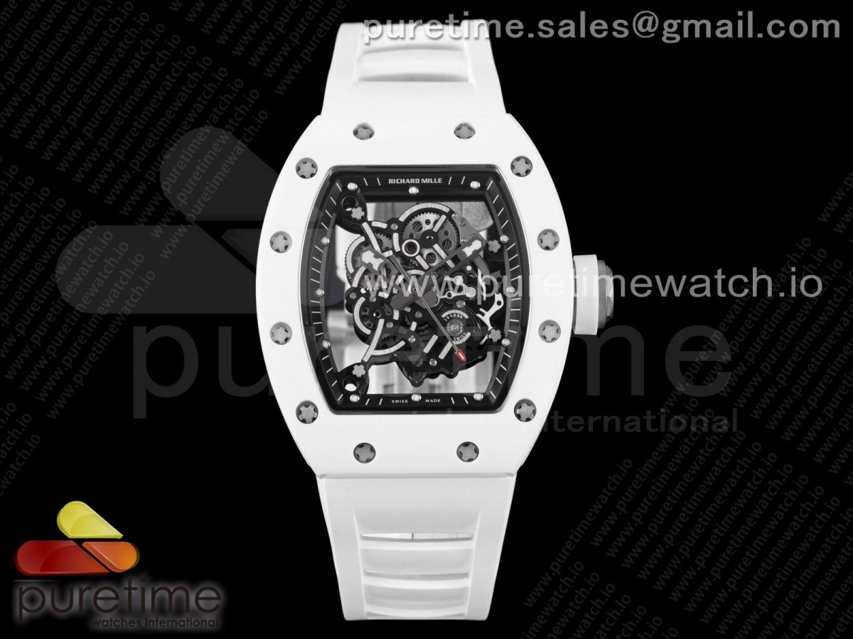 [KVF] Richard Mille RM055 White Ceramic Skeleton Dial White on White Rubber Strap MIYOTA8215 V3