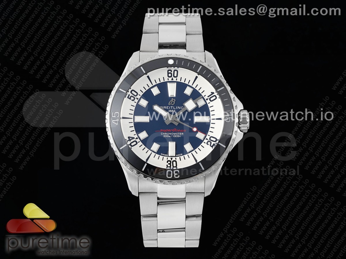 [TF] Breitling SuperOcean Automatic 44 Blue/White Dial on SS Bracelet A2824