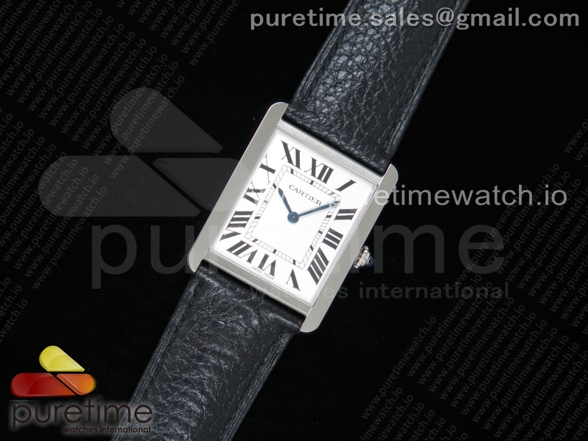 [K11F] Cartier Tank Solo 27.5mm SS White Dial on Black Leather Strap Ronda Quartz