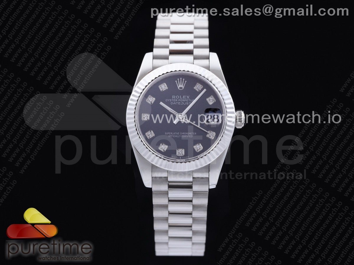 [GMF] Rolex DateJust 31 Ladies 278289  316L Steel Black Dial Diamonds Markers on President Syle Bracelet