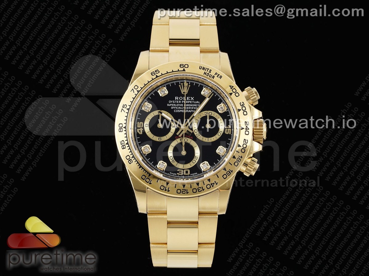 [BTF] Rolex Daytona 116508 Black Diamonds Dial on YG Bracelet SA4130