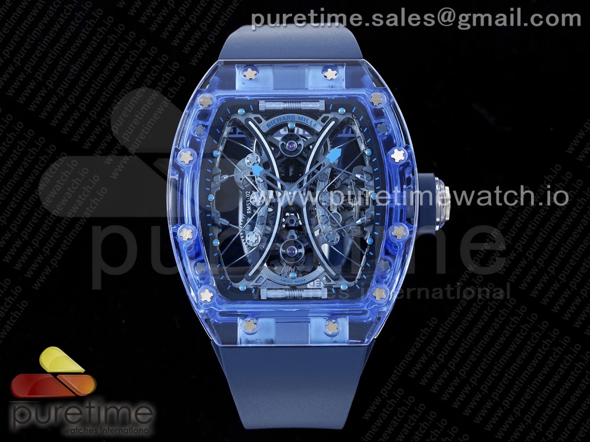 [RMF] Richard Mille RM53-02 Blue Transparent Tourbillon Skeleton Dial on Blue Rubber Strap