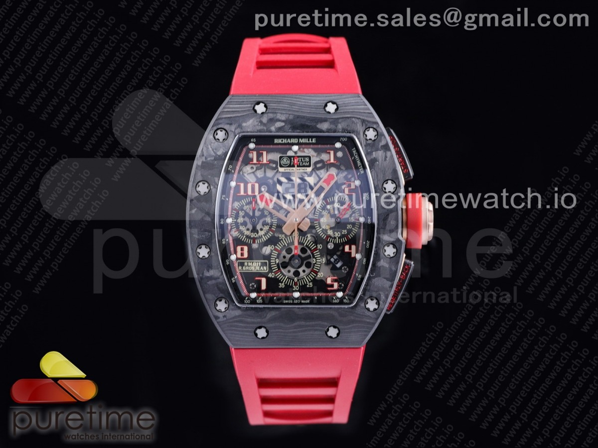 [KVF] Richard Mille RM011 NTPT Chrono Lotus Crystal Dial on Red Rubber Strap A7750 V2