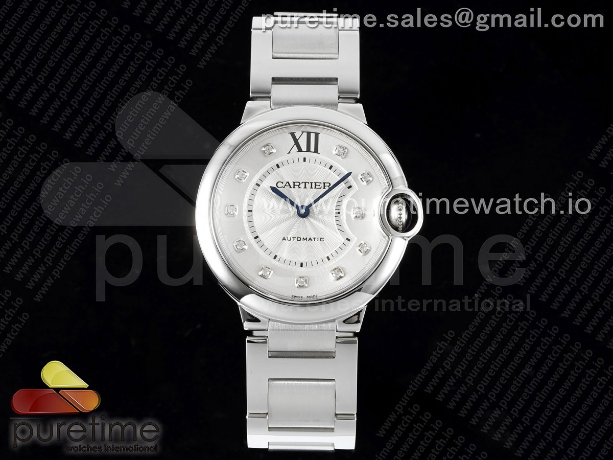 [3KF] Cartier Ballon Bleu 36mm SS White Dial Diamonds Markers on SS Bracelet A076