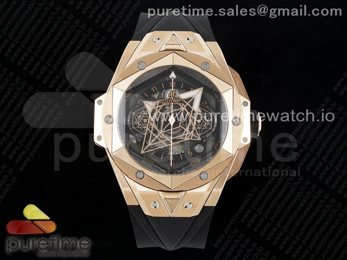 [BBF] Hublot Big Bang Sang Bleu II Chrono RG Black Dial on Black Gummy Strap A7750