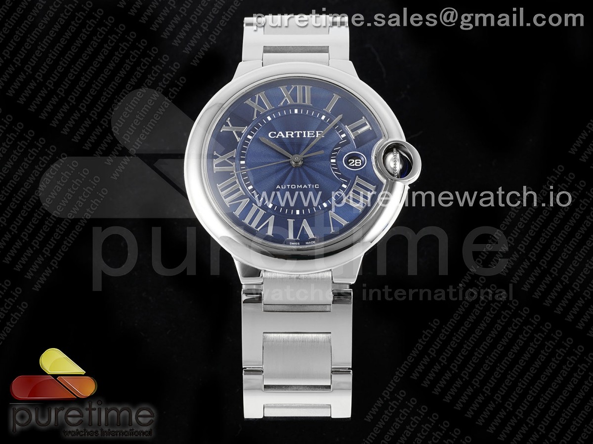 [CHF] Cartier Ballon Bleu 42mm SS Blue Texture Dial on SS Bracelet A2824