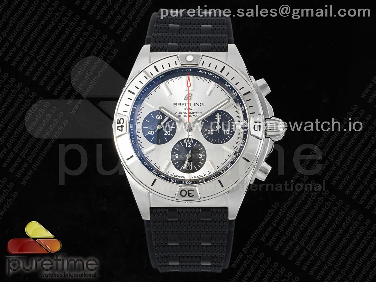 [TF] Breitling Chronomat B01 42mm SS Silver Dial on Black Rubber Strap A7750