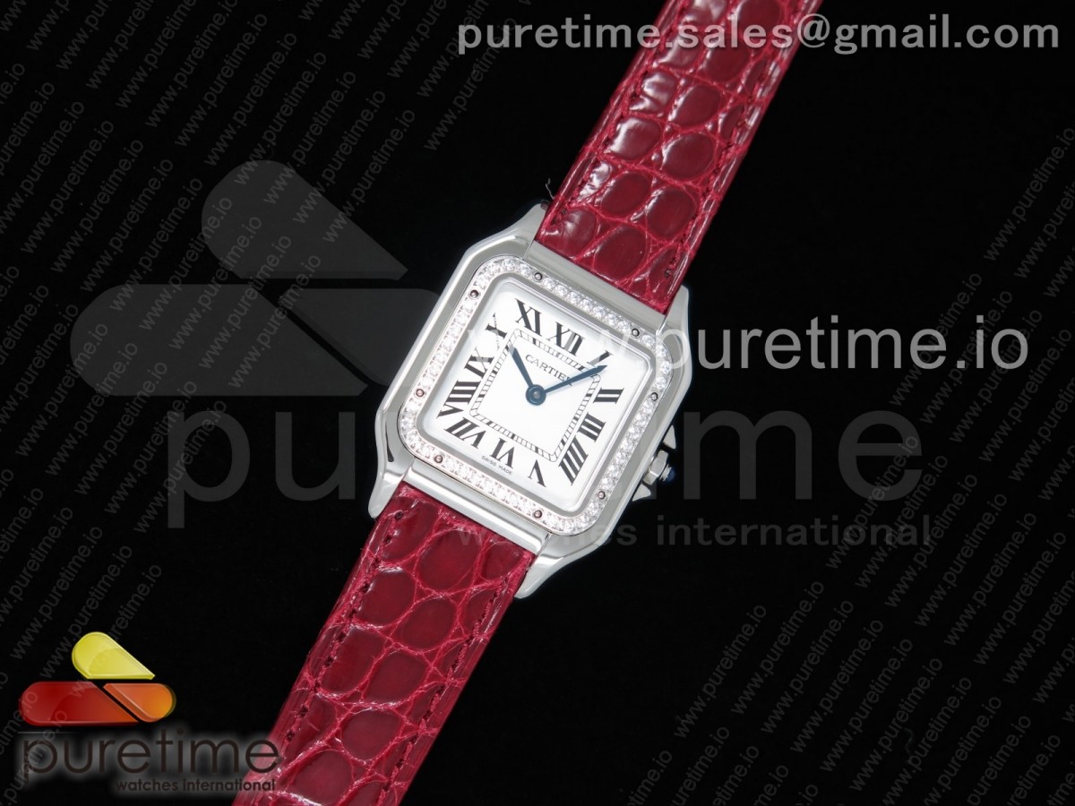 [K11] Cartier Panthère Secrete Ladies 27mm SS White Dial Diamonds Bezel on Red Croco Strap Ronda Quartz