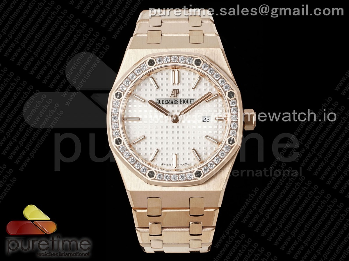 [ZF] Audemars Piguet Lady Royal Oak 33mm RG White Dial Diamonds Bezel on RG Bracelet ETA Quartz