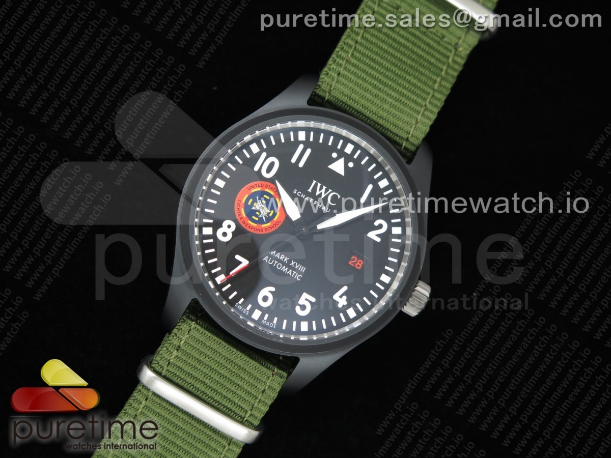 [M+F] IWC Mark XVIII 'TOPGUN SFTI' Ceramic Black Dial on Green Nylon Strap A35111