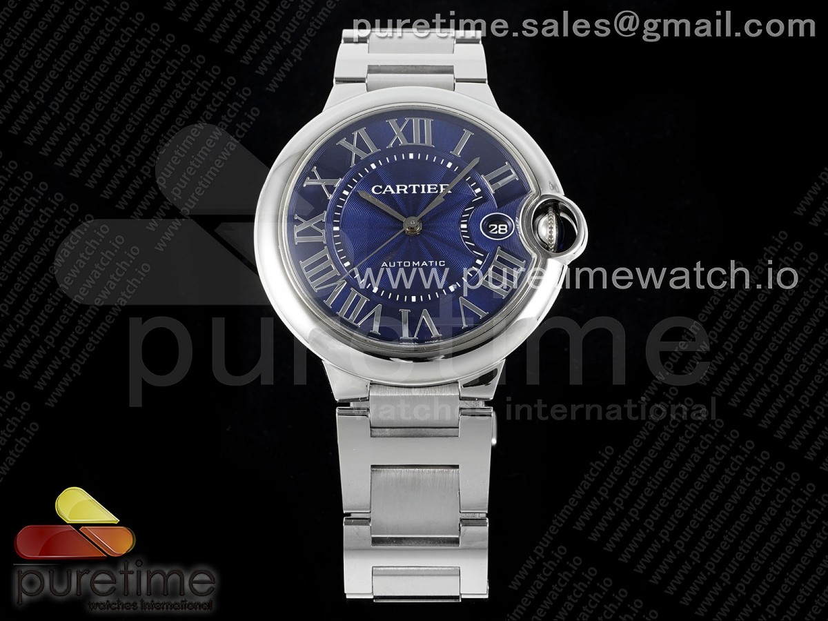 [CHF] Cartier Ballon Bleu 40mm SS Blue Texture Dial on SS Bracelet A2824