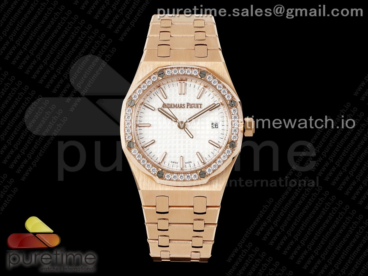 [BF] Audemars Piguet Royal Oak 34mm RG White Dial Diamonds Bezel on RG Bracelet A5800