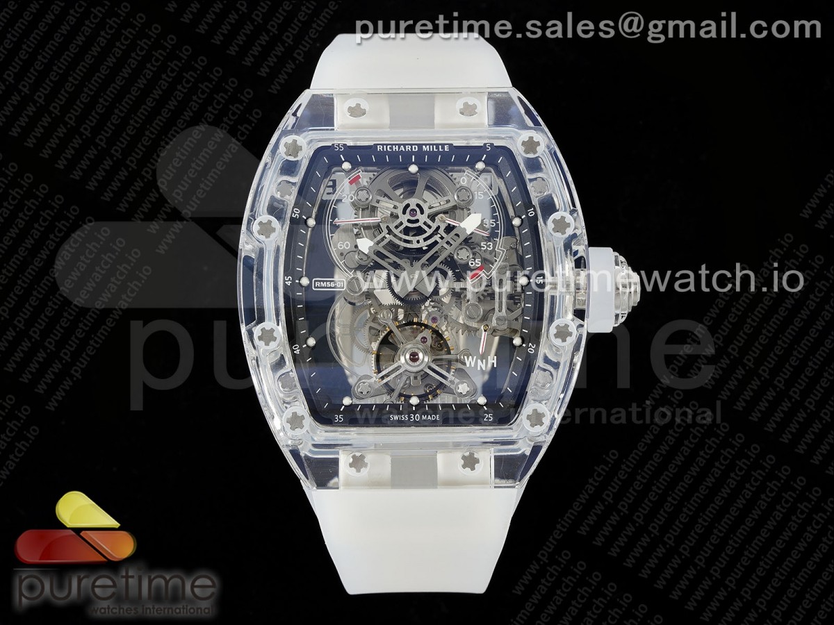 [RMF] Richard Mille RM56-01 Transparent Tourbillon Skeleton Dial Black Inner Bezel on Transparent Rubber Strap