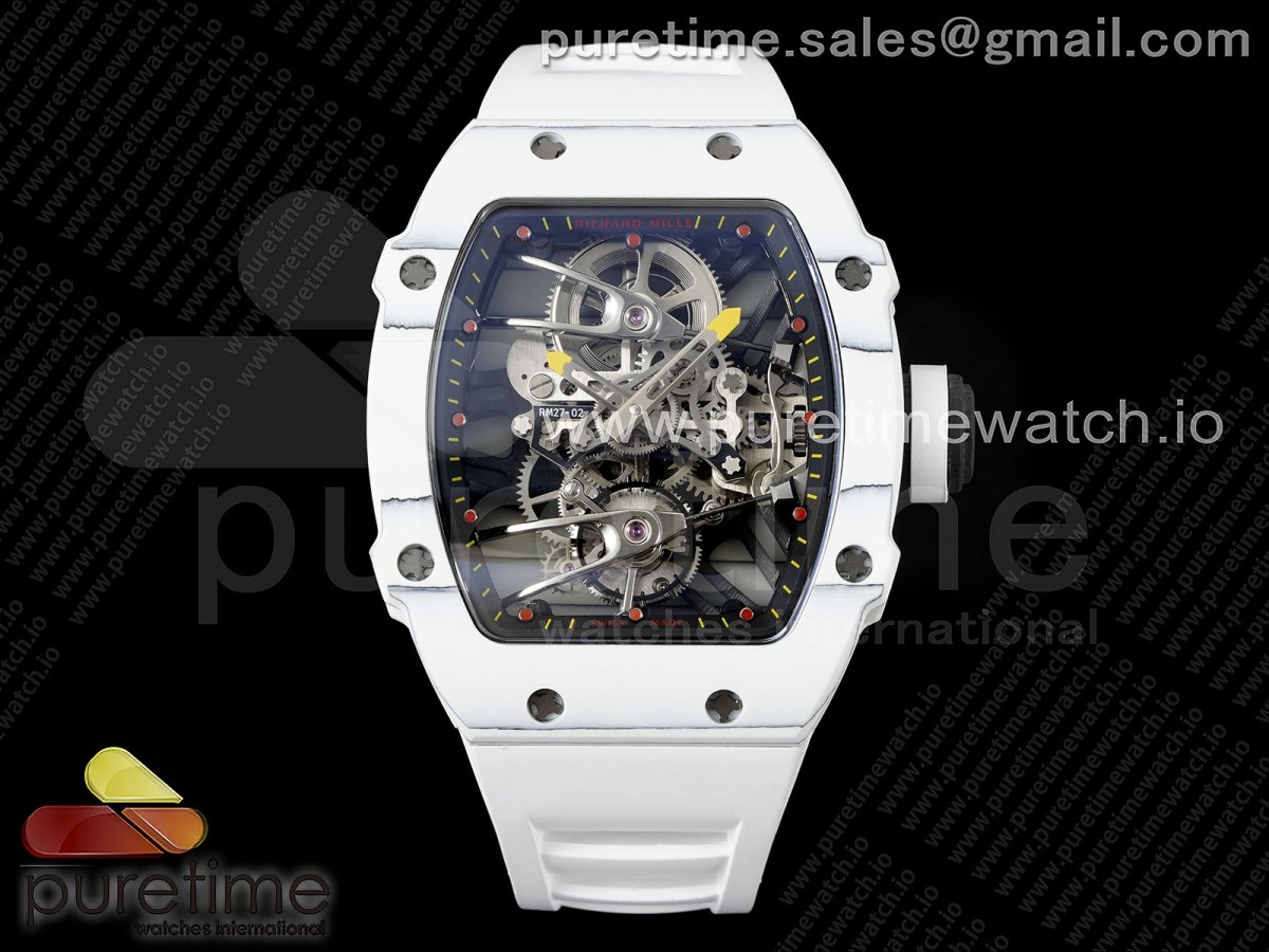 [RMF] Richard Mille RM027-02 Nadal Real Tourbillon White Forge Carbon Black Inner Bezel on White Rubber Strap