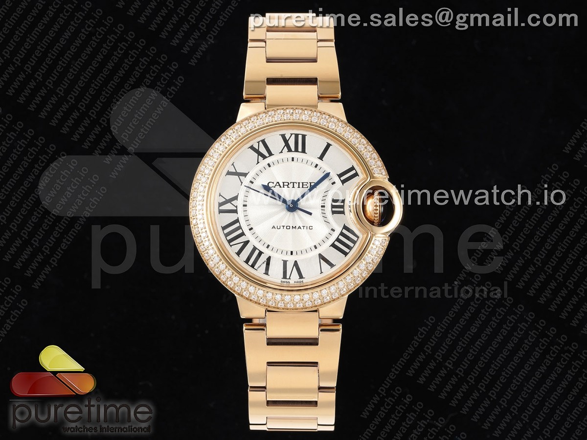 [3KF] Cartier Ballon Bleu 33mm RG White Dial 2 Lines Diamonds Bezel on RG Bracelet A076