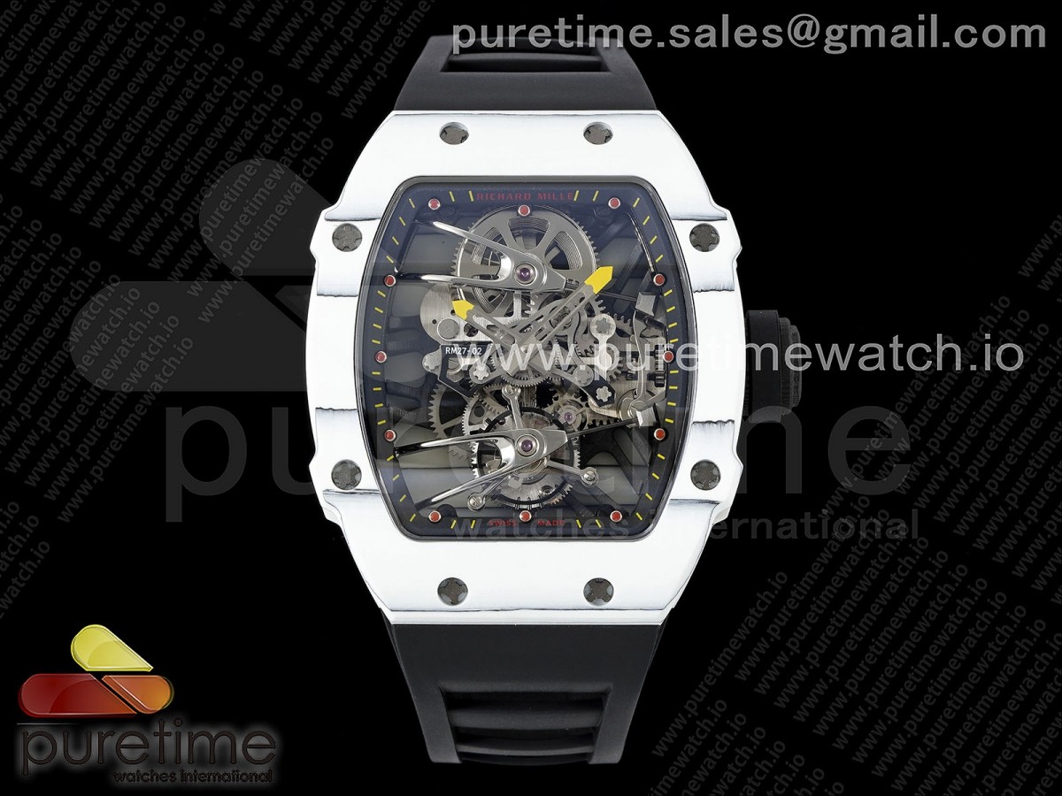 [RMF] Richard Mille RM027-02 Nadal Real Tourbillon White Forge Carbon Black Inner Bezel on Black Rubber Strap