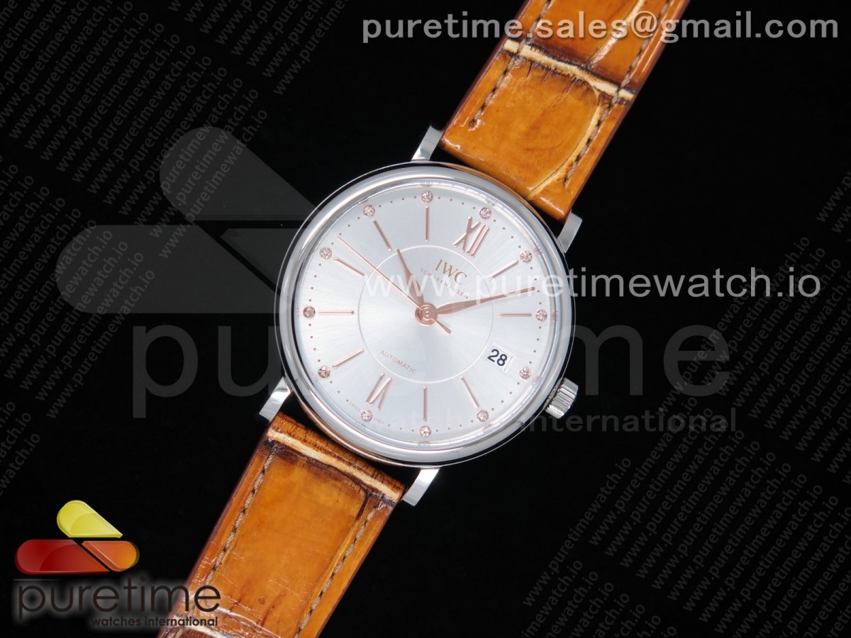 [M+F] IWC Portofino Automatic 37 SS Silver Dial on Brown Crocodile Strap A35111