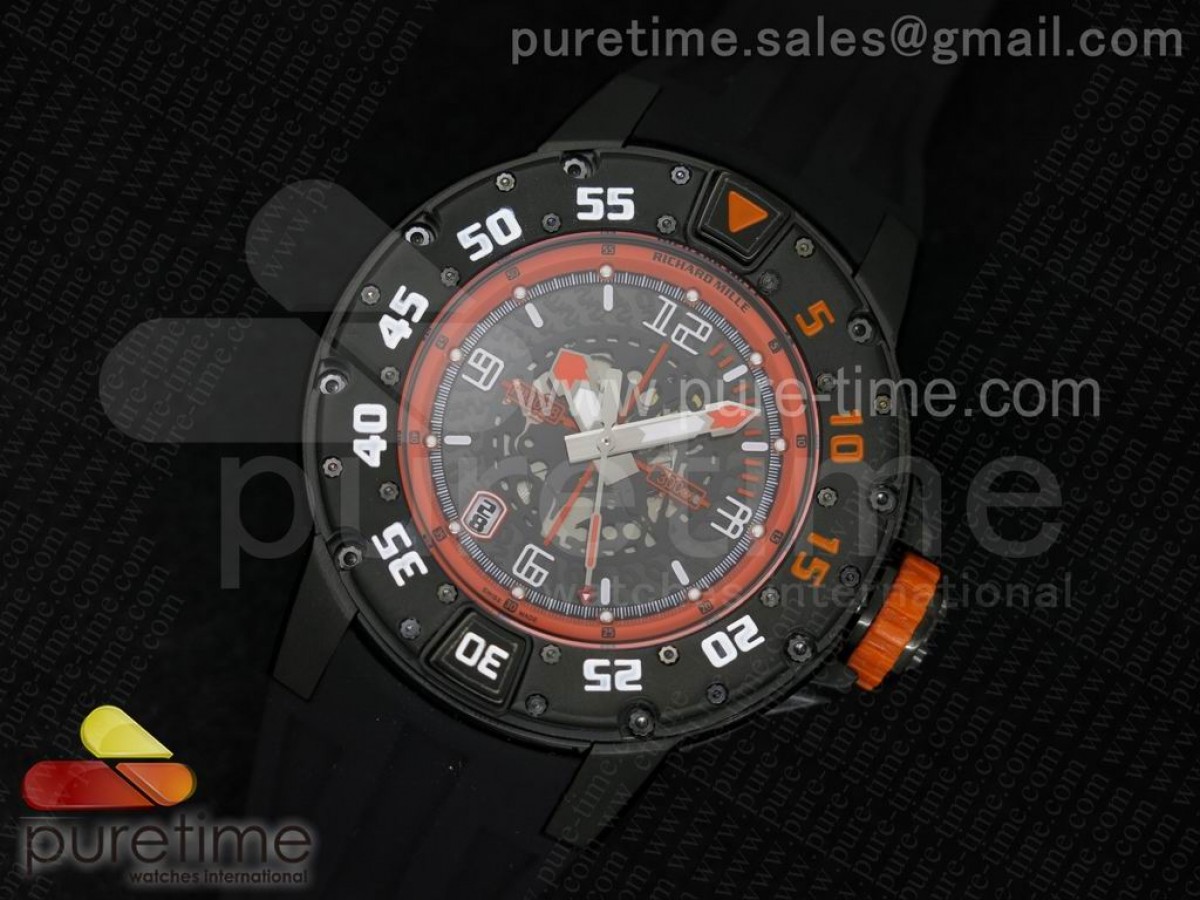 [RMF] Richard Mille RM028 47mm PVD Orange Black Skeleton Dial on Black Rubber Strap A7750