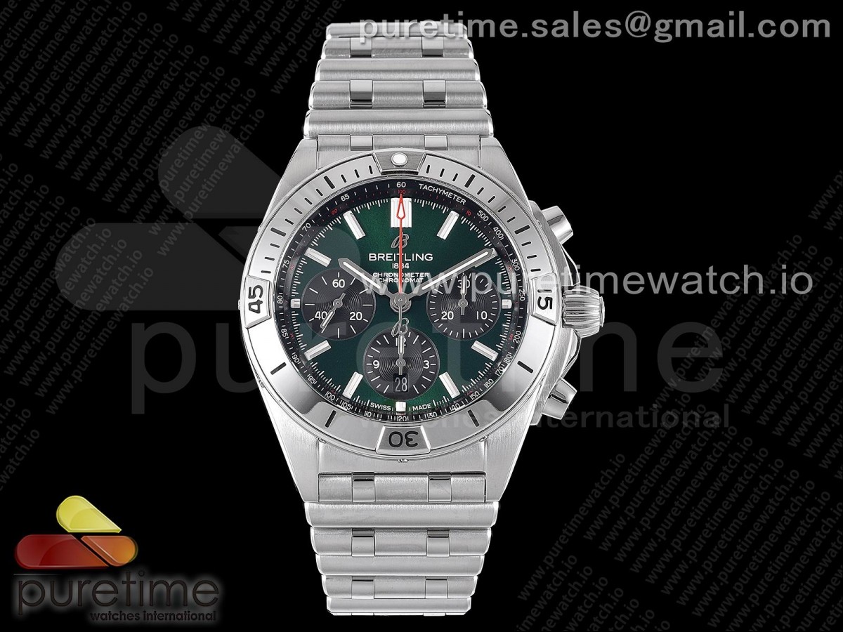 [TF] Breitling Chronomat B01 42mm SS Green Dial on SS Bracelet A7750