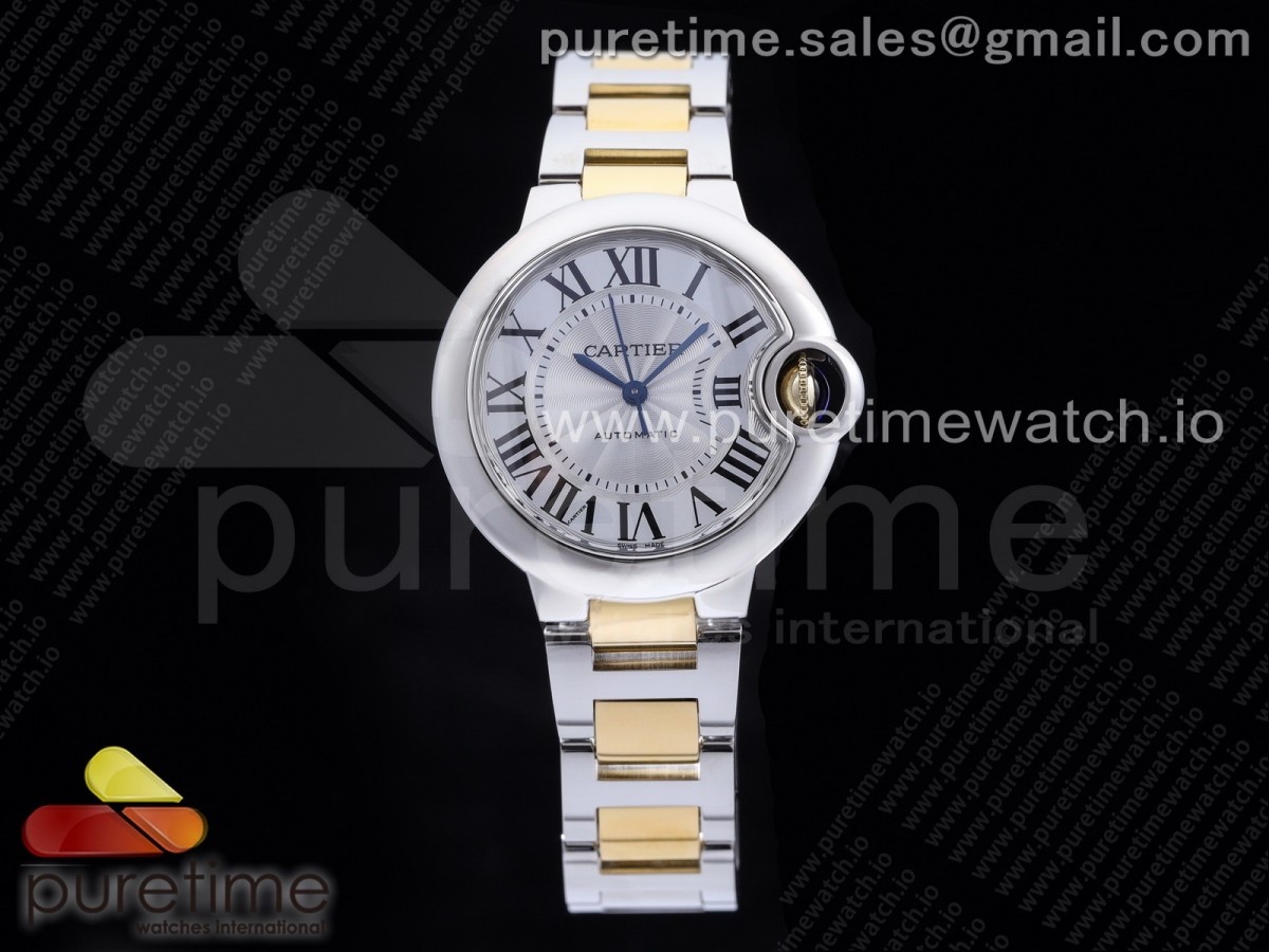 [AF] Cartier Ballon Bleu 33mm SS/YG White Textured Dial on SS/YG Bracelet Cal.076