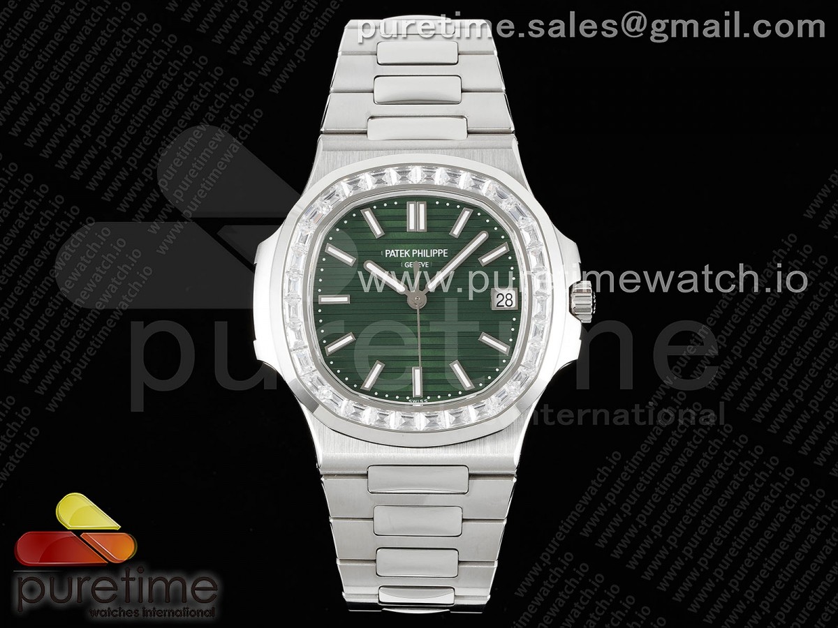 [3KF] Patek Philippe Nautilus 5711/1A Diamonds Bezel Green Textured Dial on SS Bracelet A324 Super Clone V2