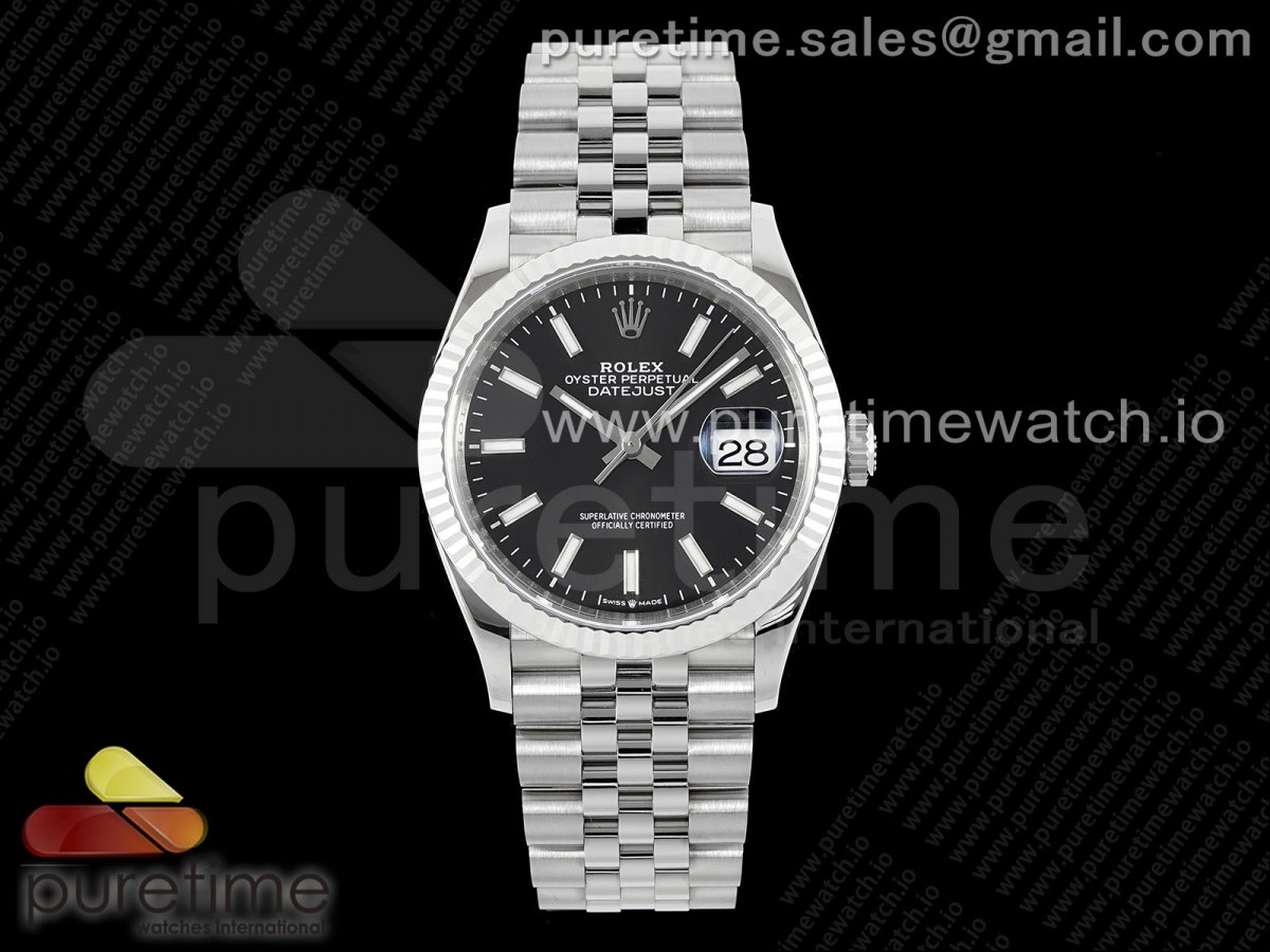 [VSF] Rolex DateJust 36 SS 126234 904L Steel Black Stick Dial on Jubilee Bracelet VS3235