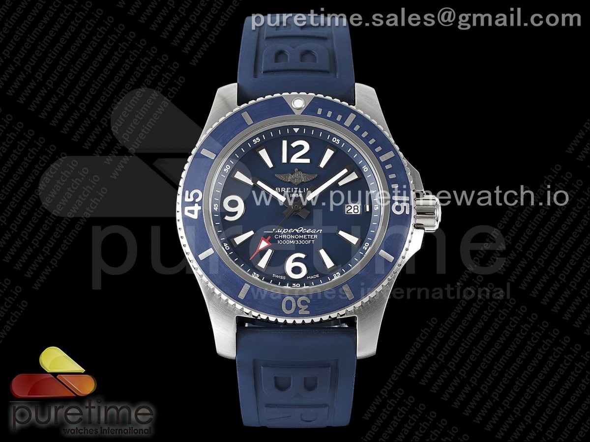 [TF] Breitling Superocean Automatic 44 Blue Dial Blue Bezel on Blue Rubber Strap A2824