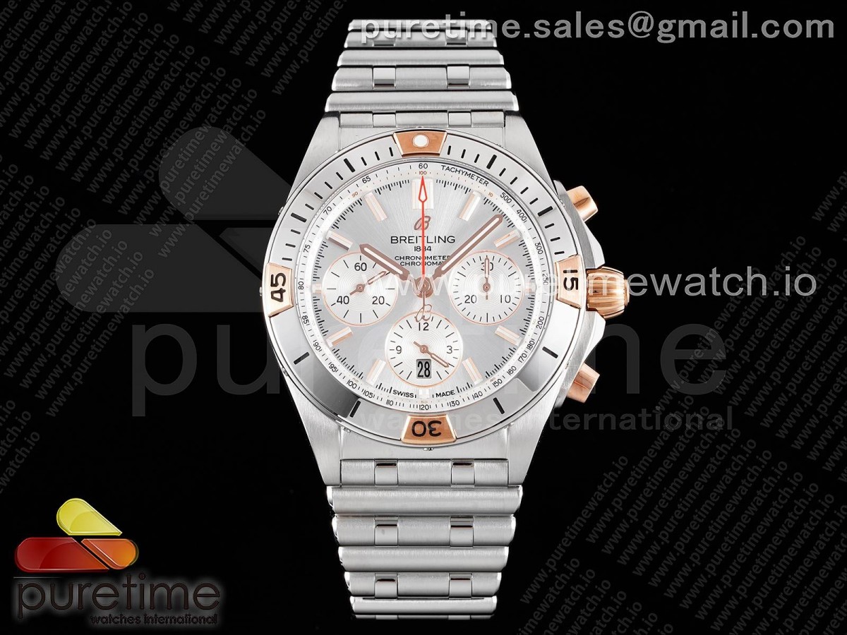 [TF] Breitling Chronomat B01 42mm SS/RG Silver Dial on SS Bracelet A7750