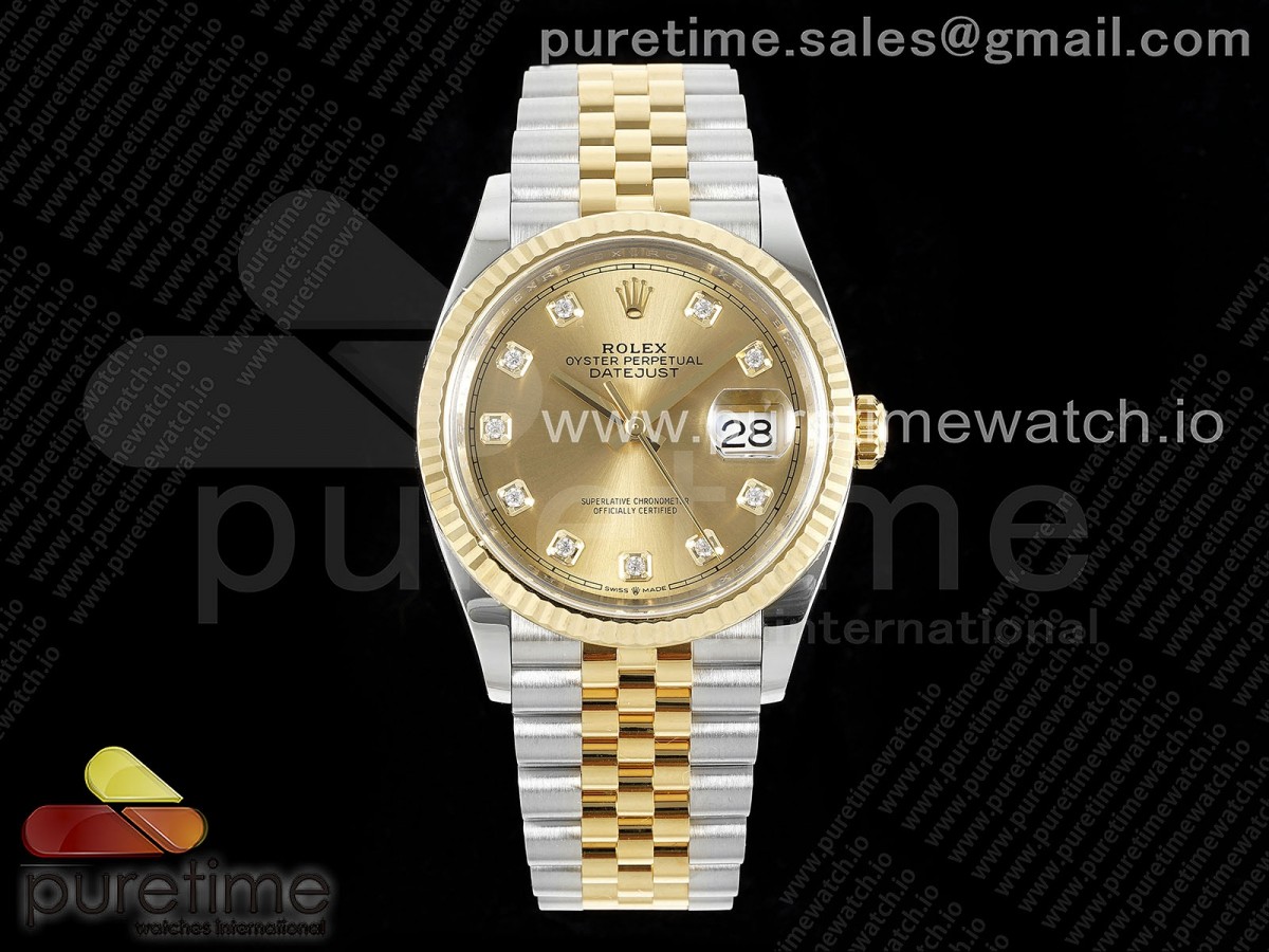 [Clean] Rolex DateJust 36 126233 904L Steel YG Diamonds Dial on SS/YG Jubilee Bracelet VR3235