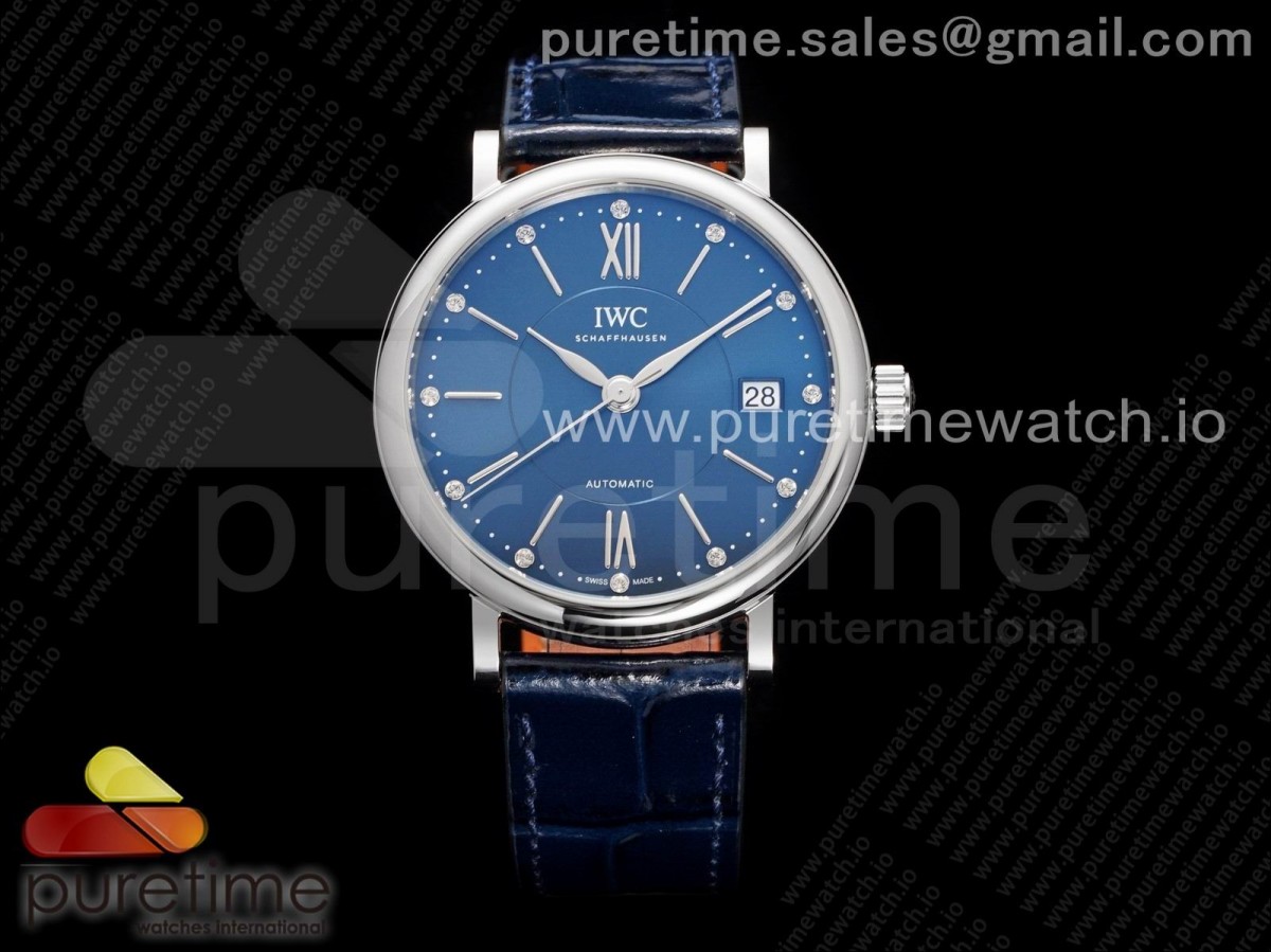 [V7F] IWC Portofino 37mm SS Blue Dial on Blue Leather Strap A2892