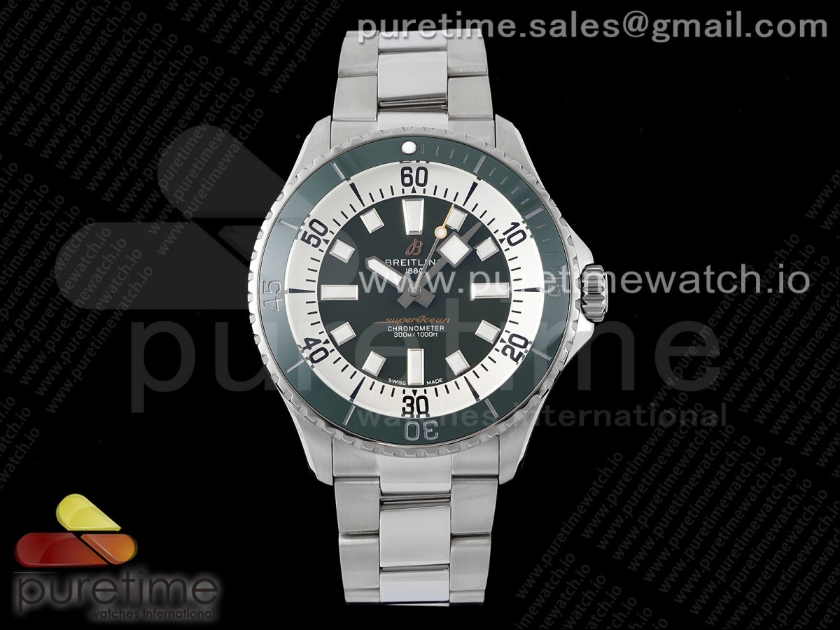 [TF] Breitling SuperOcean Automatic 44 Green Ceramic Bezel Green/White Dial on SS Bracelet A2824