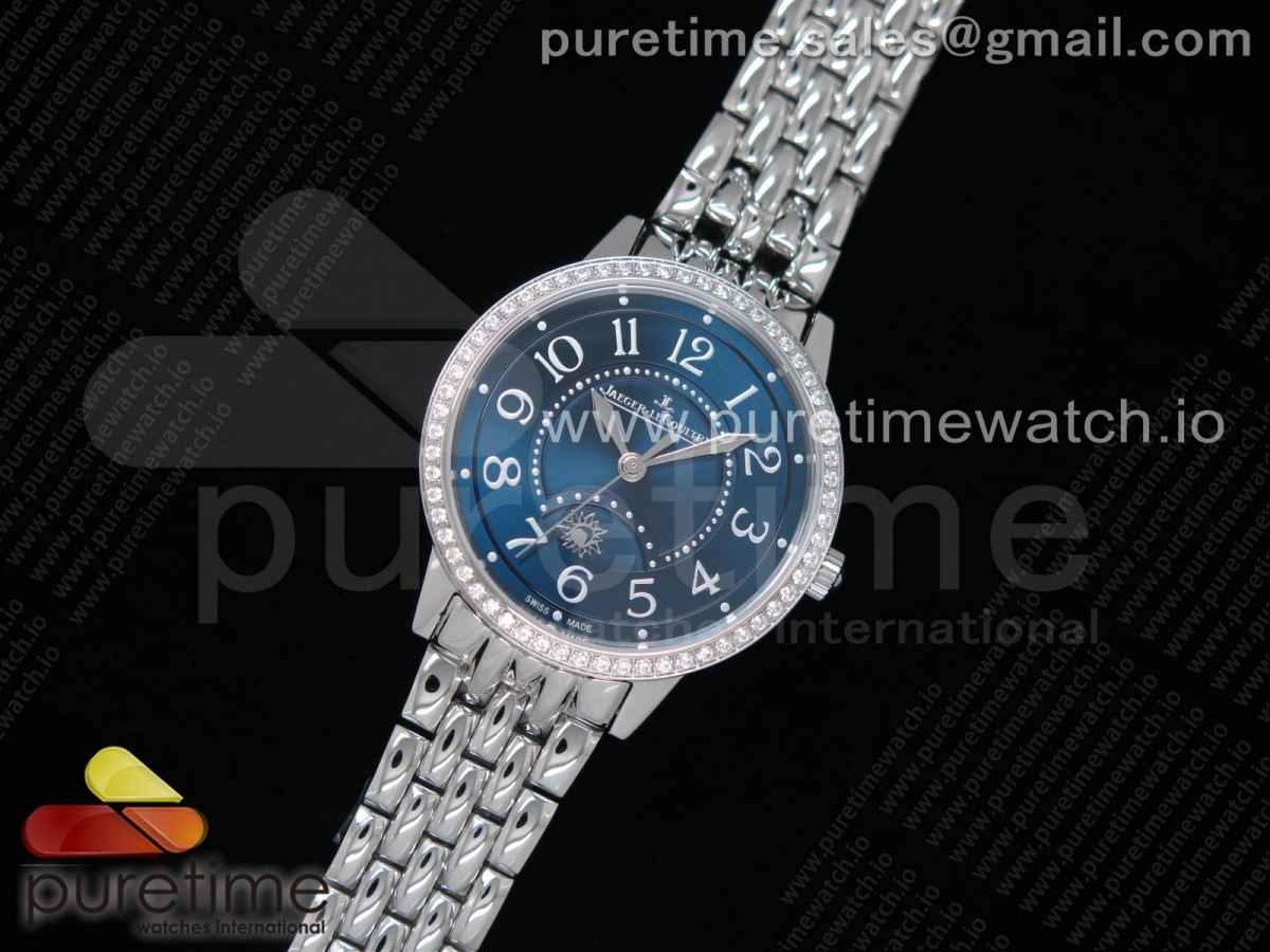 [ZF] Jaeger-LeCoultre Rendez-Vous Night & Day SS Blue Textured Dial Diamonds Bezel on SS Bracelet A898