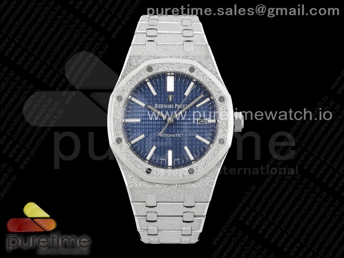 [ZF] Audemars Piguet Royal Oak 41mm 15410 Frosted SS Blue Textured Dial on SS Bracelet SA3120 Super Clone