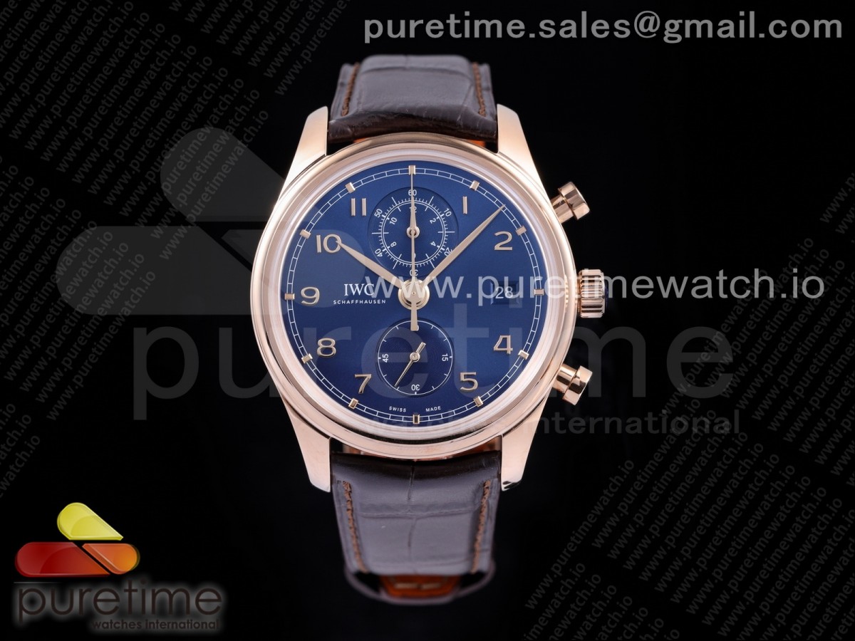 [ZF] IWC Portugieser Chrono Classic 42 RG IW390305 Blue Dial on Brown Leather Strap A7750