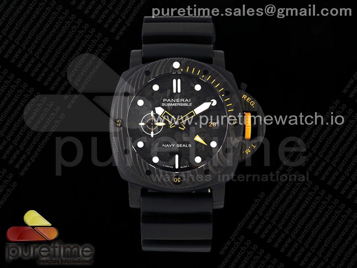 [VSF] Panerai PAM1324 Y 44mm Submersible Carbon Dial on Rubber Strap P.9011 Clone