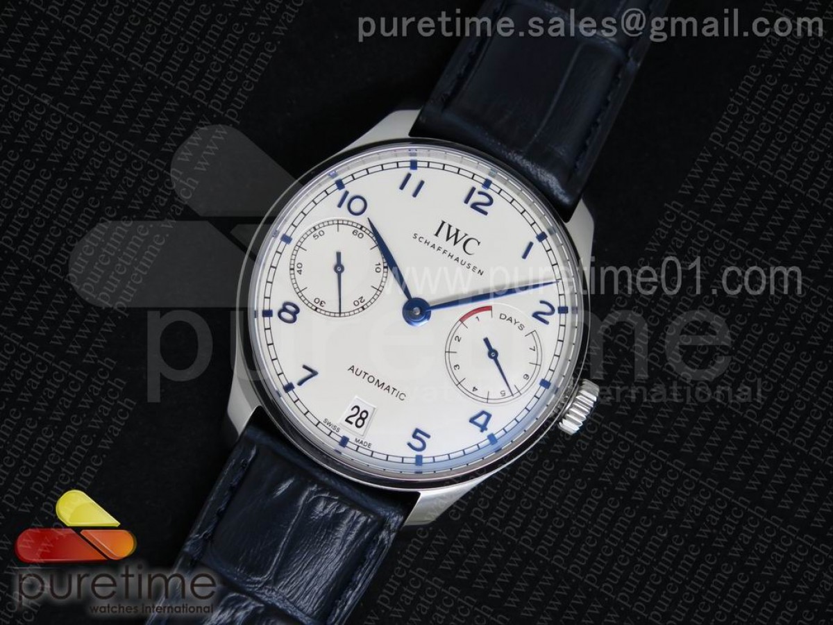 [ZF] IWC Portuguese Real PR IW500705 White Dial Blue Markers on Blue Leather Strap A52010 V3