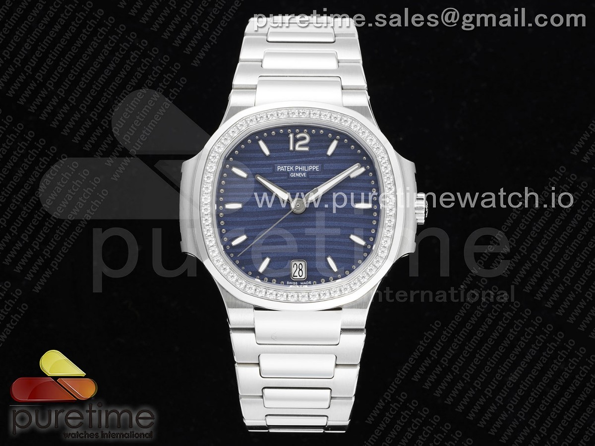 [3KF] Patek Philippe Nautilus 7118 Ladies Blue Dial Diamonds Bezel on SS Bracelet A324 Super Clone