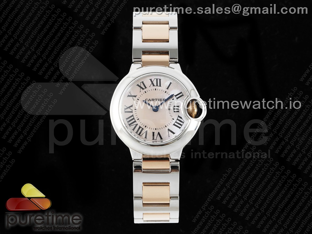 [AF] Cartier Ballon Bleu 28mm White MOP Dial on SS/RG Bracelet Ronda Quartz