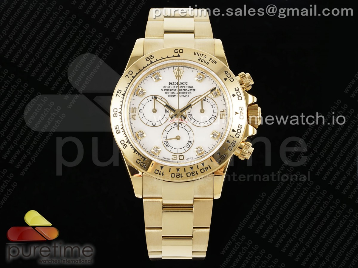 [QF] Rolex Daytona 116508 White Diamonds Dial on YG Bracelet SH4130 V3 (Gain Weight)