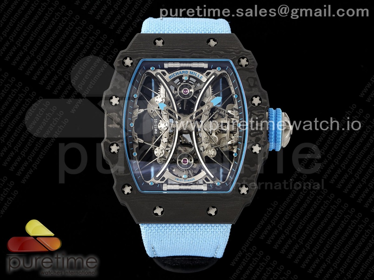 [RMF] Richard Mille RM53-02 Tourbillon Carbon Skeleton Dial on Blue Nylon Strap