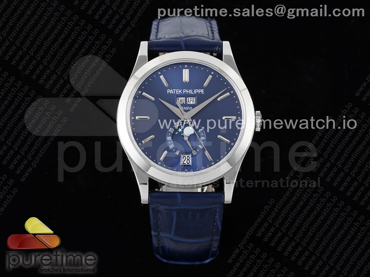 [ZF] Patek Philippe Annual Calendar Moonphase 5396 SS Blue Dial on Blue Leather Strap A324